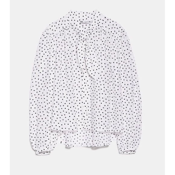 ZARA Jacquard Blouse With Bow - Picture 5 of 8